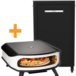 COZZE Pizzaofen Gas 42,5 cm 17" mit rotierendem Pizzastein inkl. Hitzeschild + Schrankmodul 1 türig