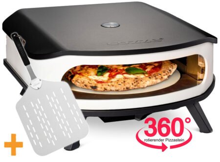 COZZE Pizzaofen Gas 42,5 cm 17" mit rotierendem Pizzastein inkl. Hitzeschild + Pizzaschieber