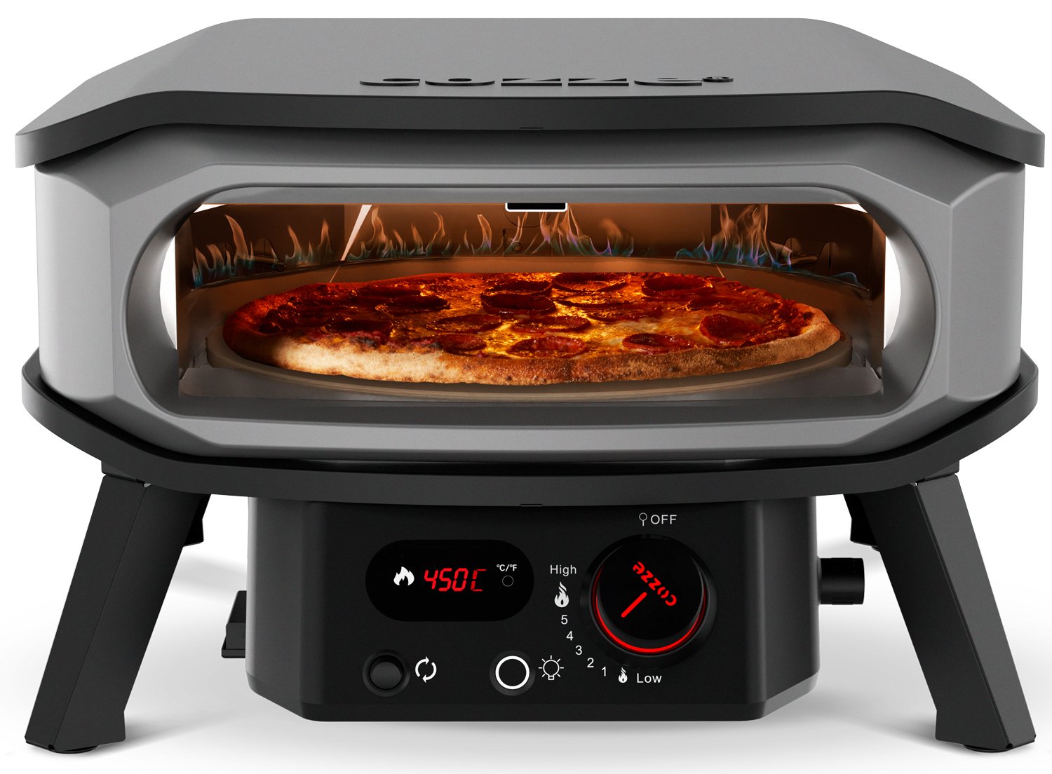 COZZE Pizzaofen Gas PREMIUM 34 cm 13" mit drehbarem Pizzastein & Digital-Thermometer - inkl. Hitzeschild – Bild 3