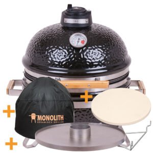 Monolith ICON Black Keramikgrill Tischgrill mit Gestell - inkl. Feuerplatte, Deflektorstein und Abdeckhaube