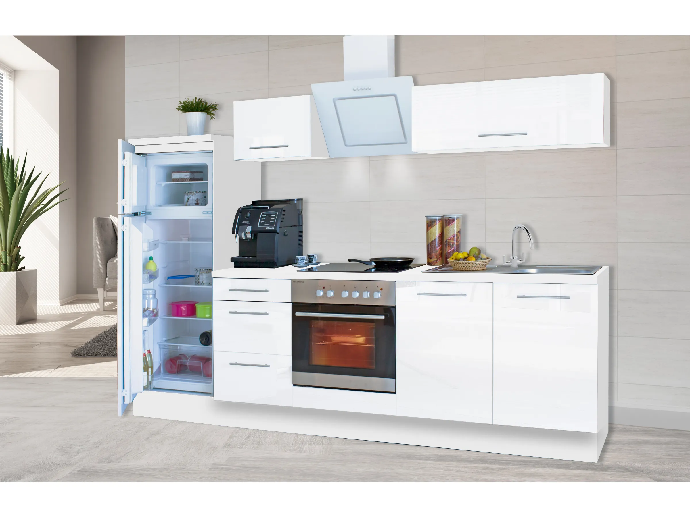 Respekta Premium Küchenzeile 270 cm Weiß Hochglanz – Bild 4