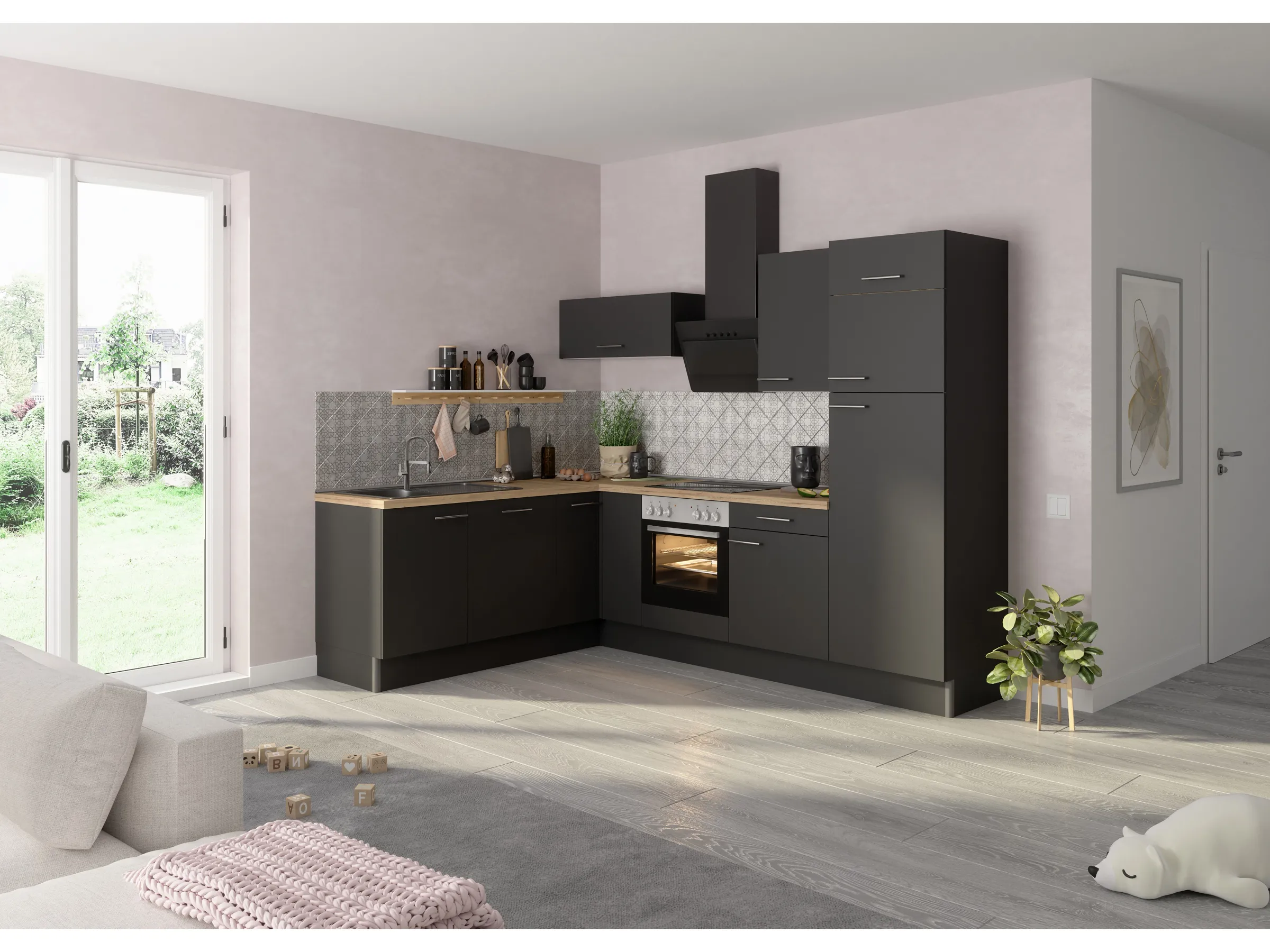Optifit Winkelküche Optikoncept Ingvar ohne E-Geräte 270 cm Anthrazit – Bild 2