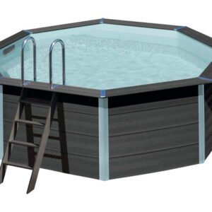 Aufstellpool WPC Pool Set Gre rund 410x124 cm inkl. schutzvlies grau
