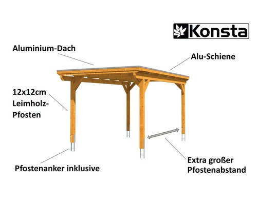 Einzelcarport Konsta Aluminium-Dachplatten inkl. H-Anker 304x500 cm eiche hell – Bild 2