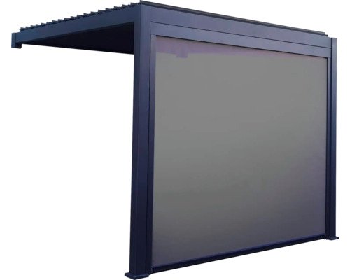 Pergola mit Lamellendach 3x3 Gestell RAL 7015 schiefergrau inkl. vertikaler Beschattung Wandbefestigung