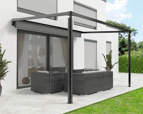 Pergola mit Stoffdach 3,94x3,94 Stoff uni anthrazit Gestell RAL 9011 graphitschwarz – Bild 4